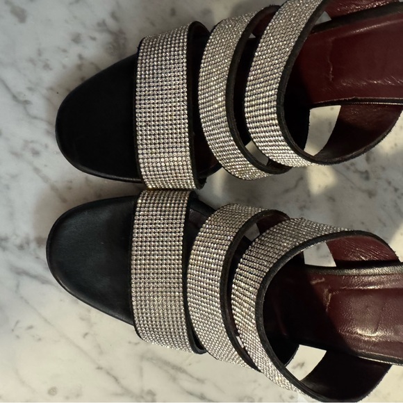 Staud Sonny Rhinestone Sandals Black Multi Strap Slides Heels Size EU 38 8 US - Picture 6 of 11